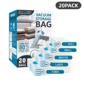 Cozy Essential Vacuum Storage Bag, Vacuum Seal Space Saver PA+PEPackaging Bag for Clothes, Blanket,Bedding, Comforter,20 Combo