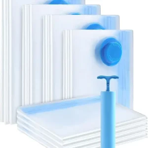 Portable PA Material Vacuum Sealer Bags Luxury Folding Dustproof with Pump for Storage of Clothes Blankets Bedrooms Blue Color