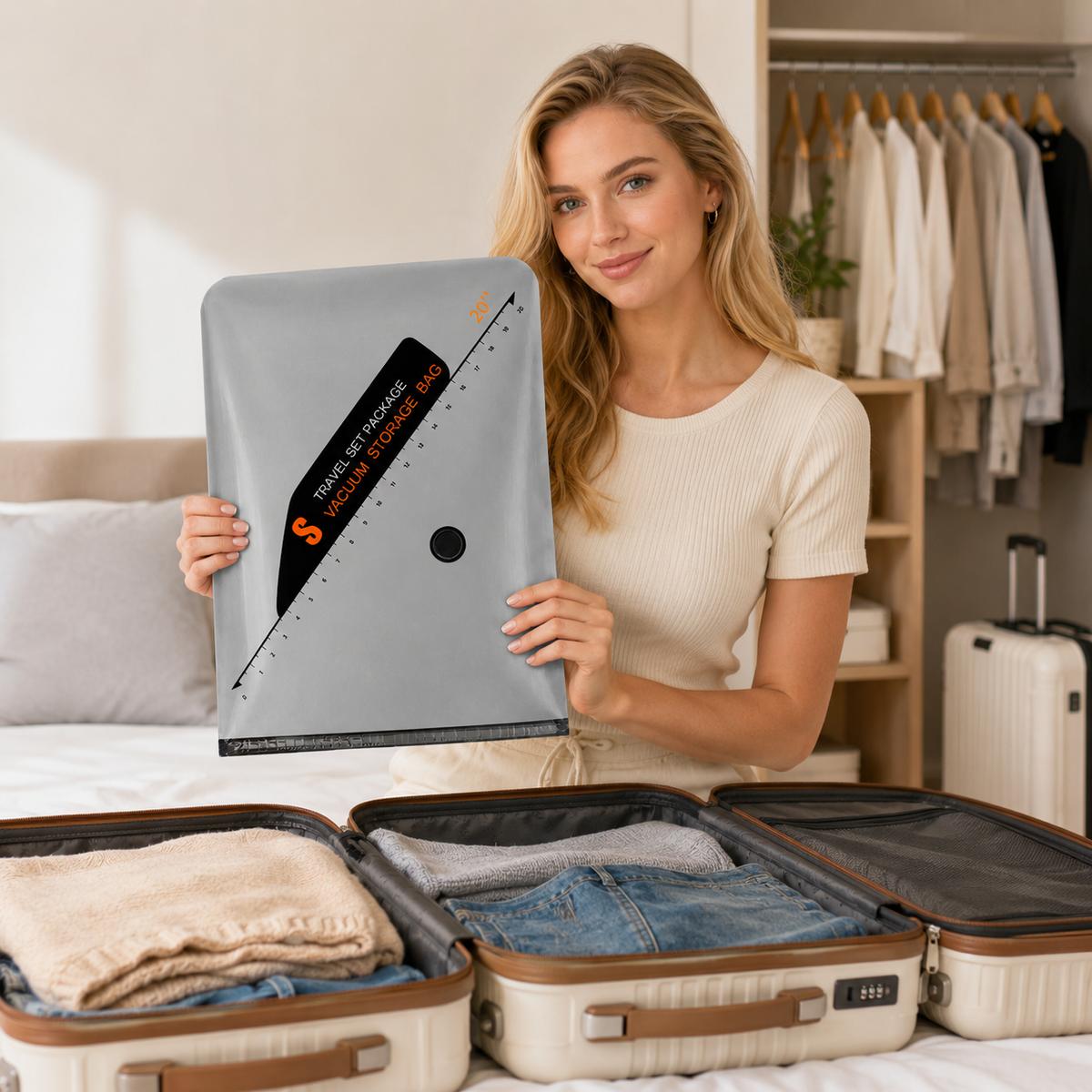 80% Space Saver Portable Vacuum Seal Bags Set for Travel Luggage Compression Pac