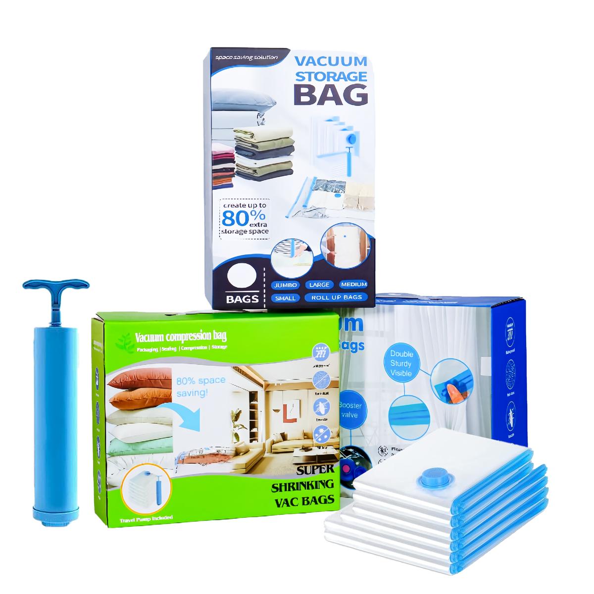 Transparent Vacuum Storage Bags Set Reusable Compression Bags for Clothes Beddin