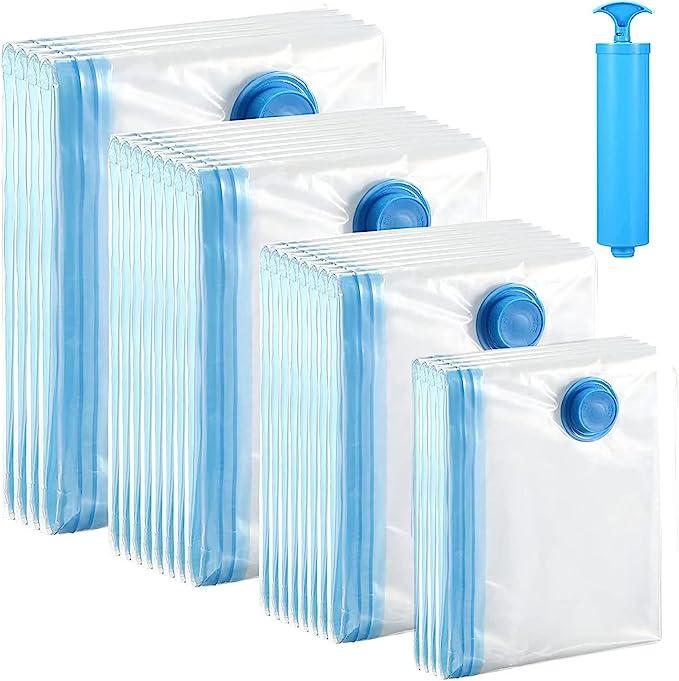 . W-Heavy Duty Transparent Vacuum Sealed Bags with Blue Valve for Blanket Quilt