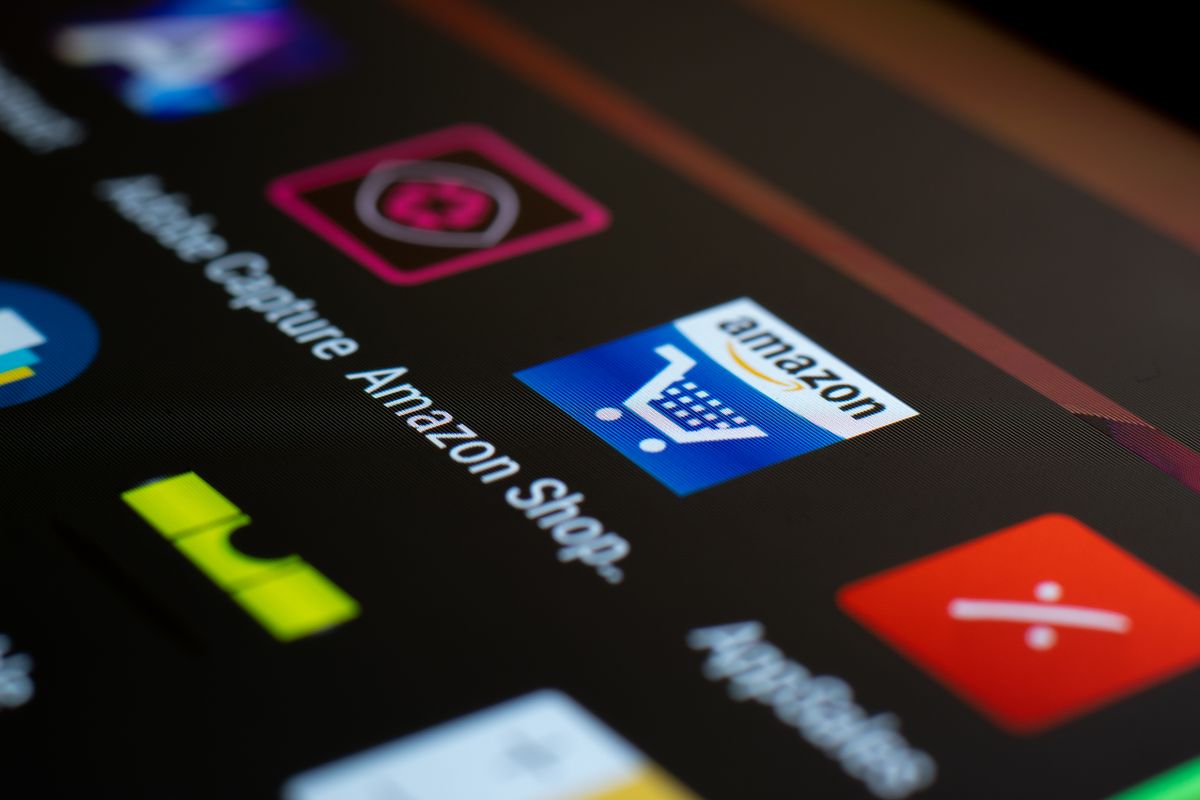 Smartphone screen showing Amazon shopping app icon for ecommerce PPC advertising