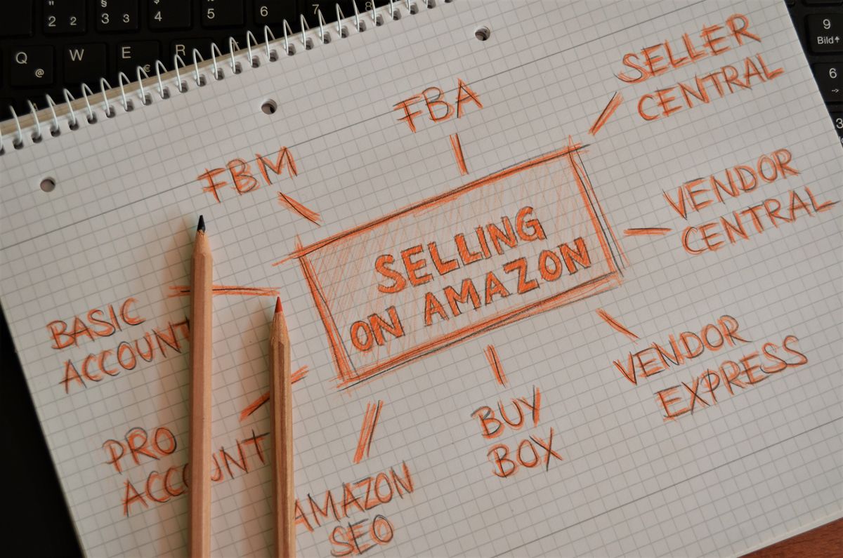Notebook with Amazon selling strategy and business concepts for PPC advertising optimization