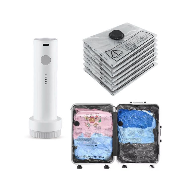 10-Piece PE Vacuum Seal Bags Electric Air Pump Hand Pump 200ml Capacity Compression Storage for Clot