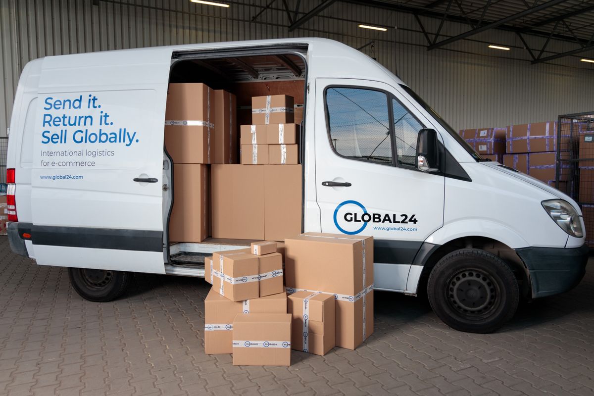 Delivery truck loaded with boxes in warehouse representing dimensional weight shipping logistics