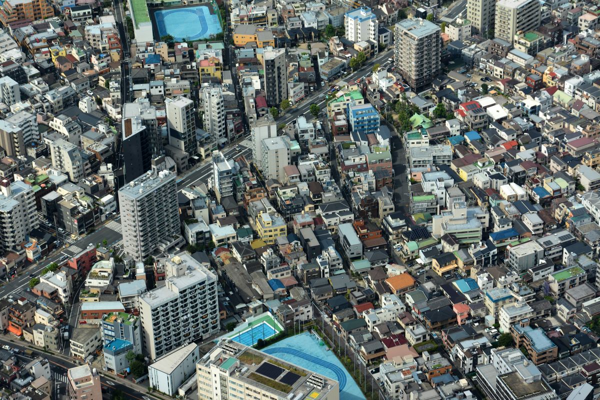 Aerial view of Tokyo dense residential district representing Japan urban storage market